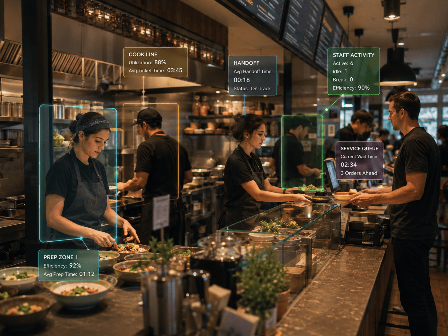 Restaurant kitchen staff activity control